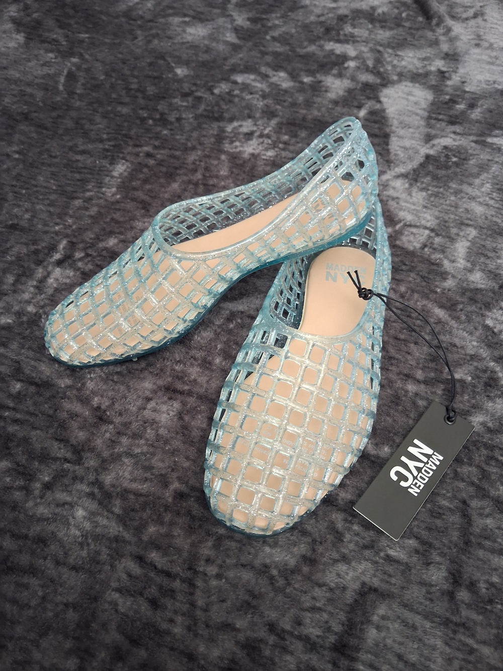NWTMadden NYC Blue Glitter Jelly Ballet Flats Slip On Shoes Round Toe Girls 3